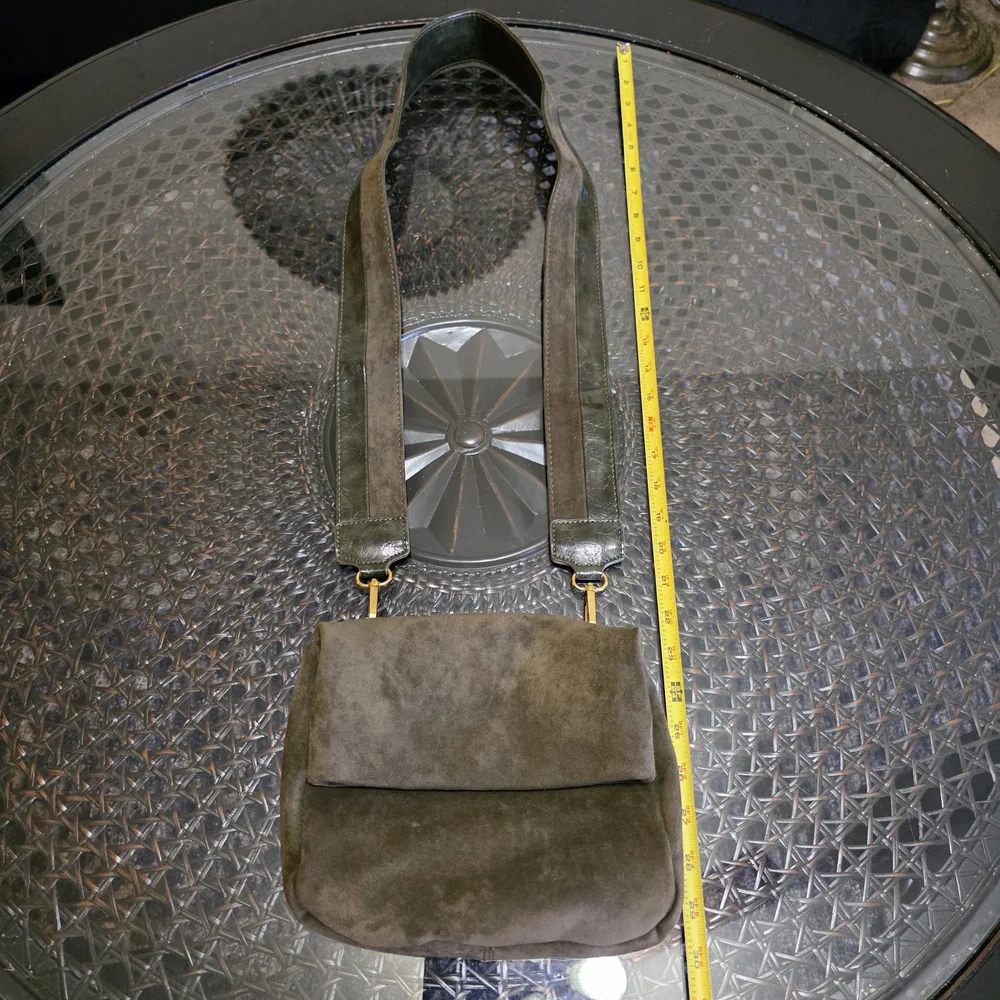 Anthropologie Olive Green Suede Crossbody Handbag Clutch Purse